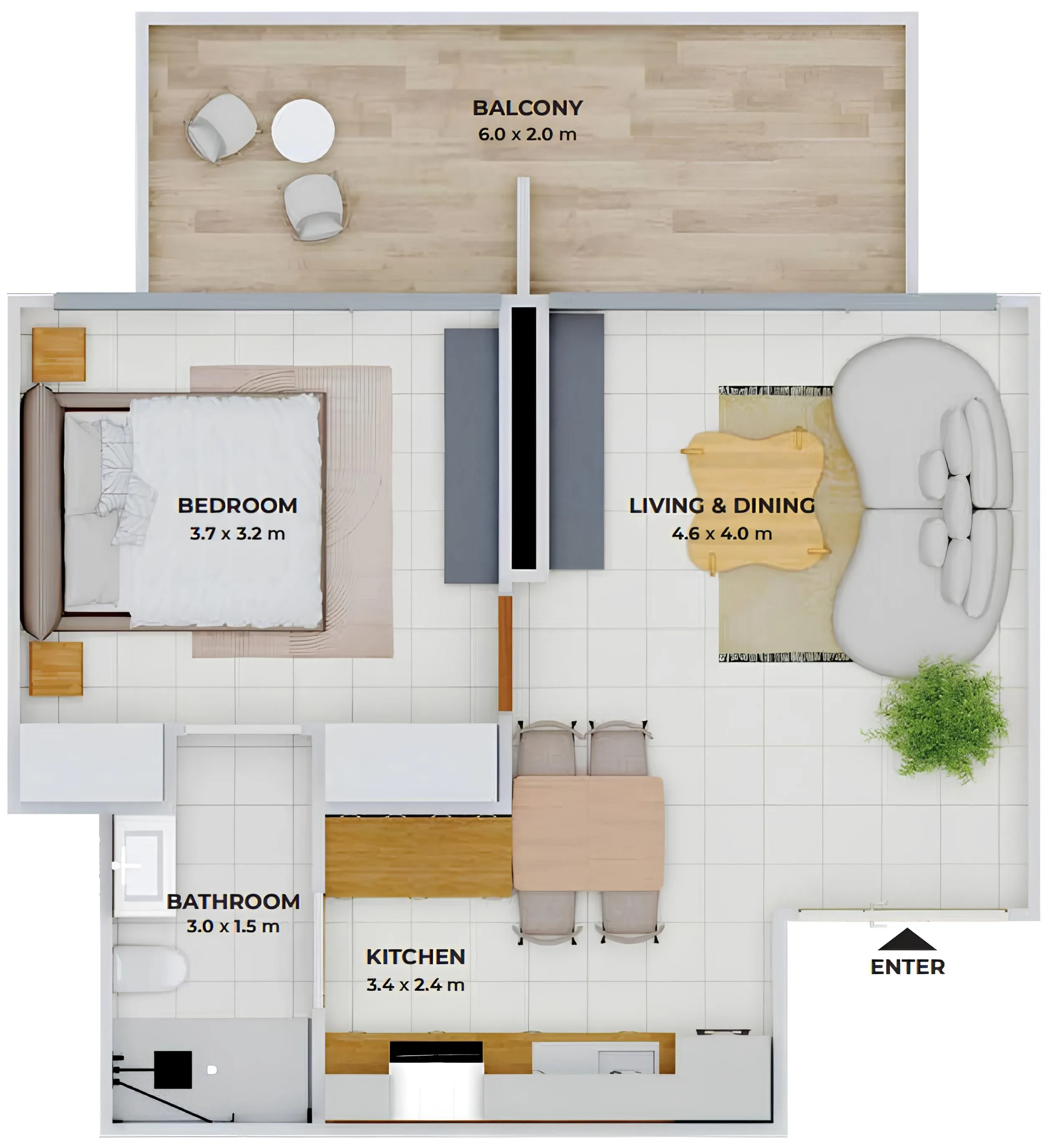 1 BR layout at Treppan Tower