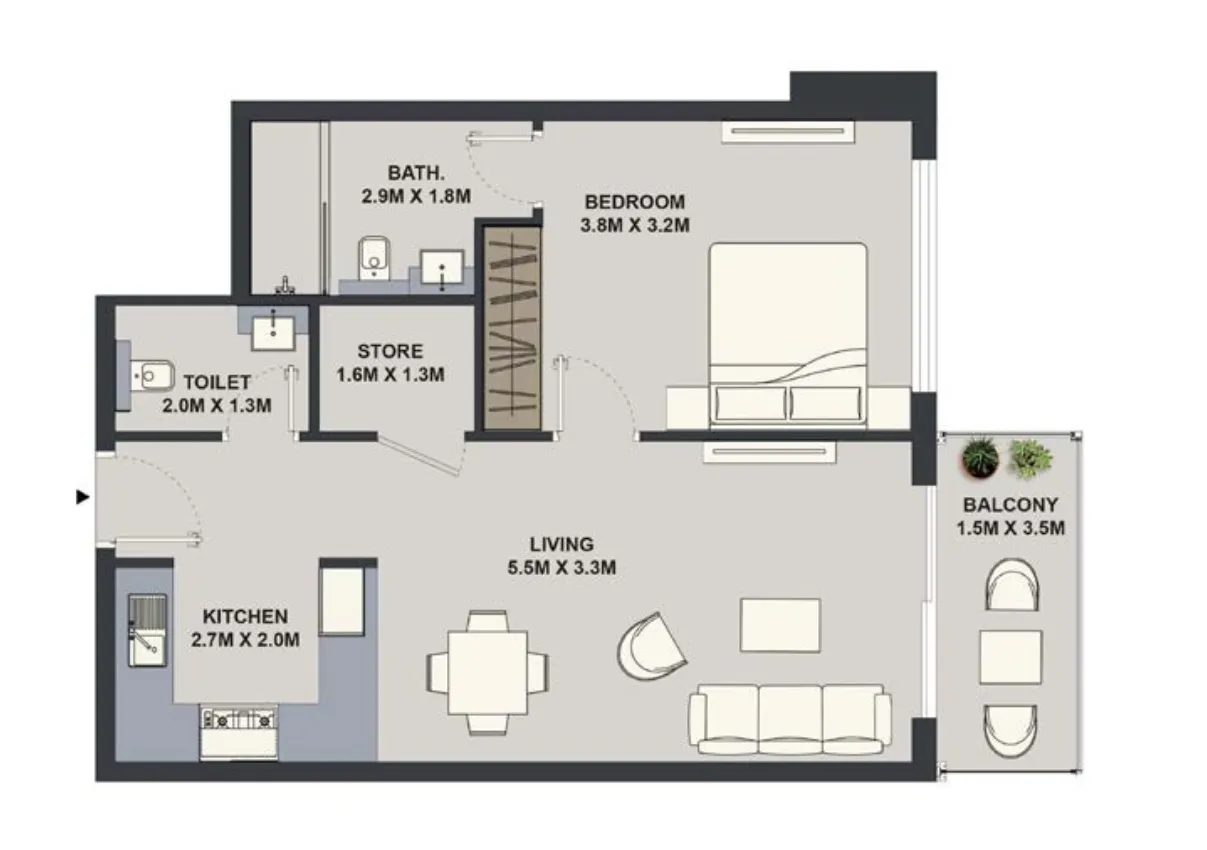 1 BR layout at Maison Elysee