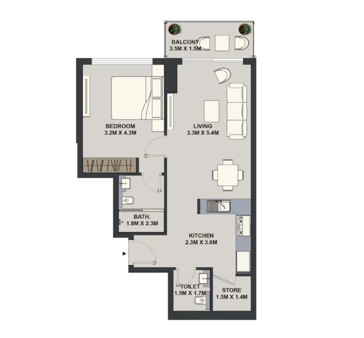1 BR layout at Maison Elysee