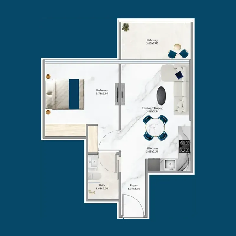 1 BR layout at Serenz
