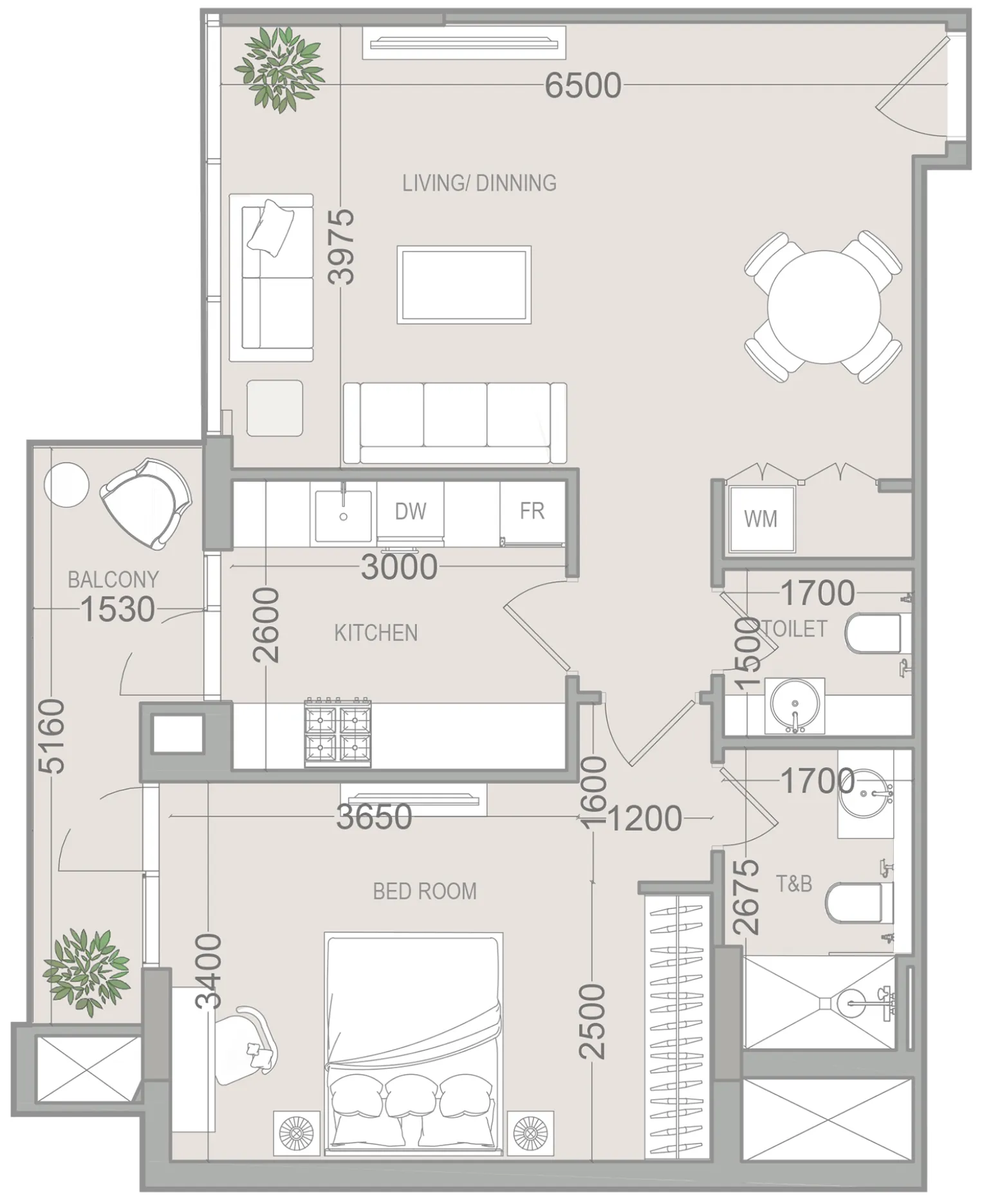 1 BR layout at EVERGR1N House 4