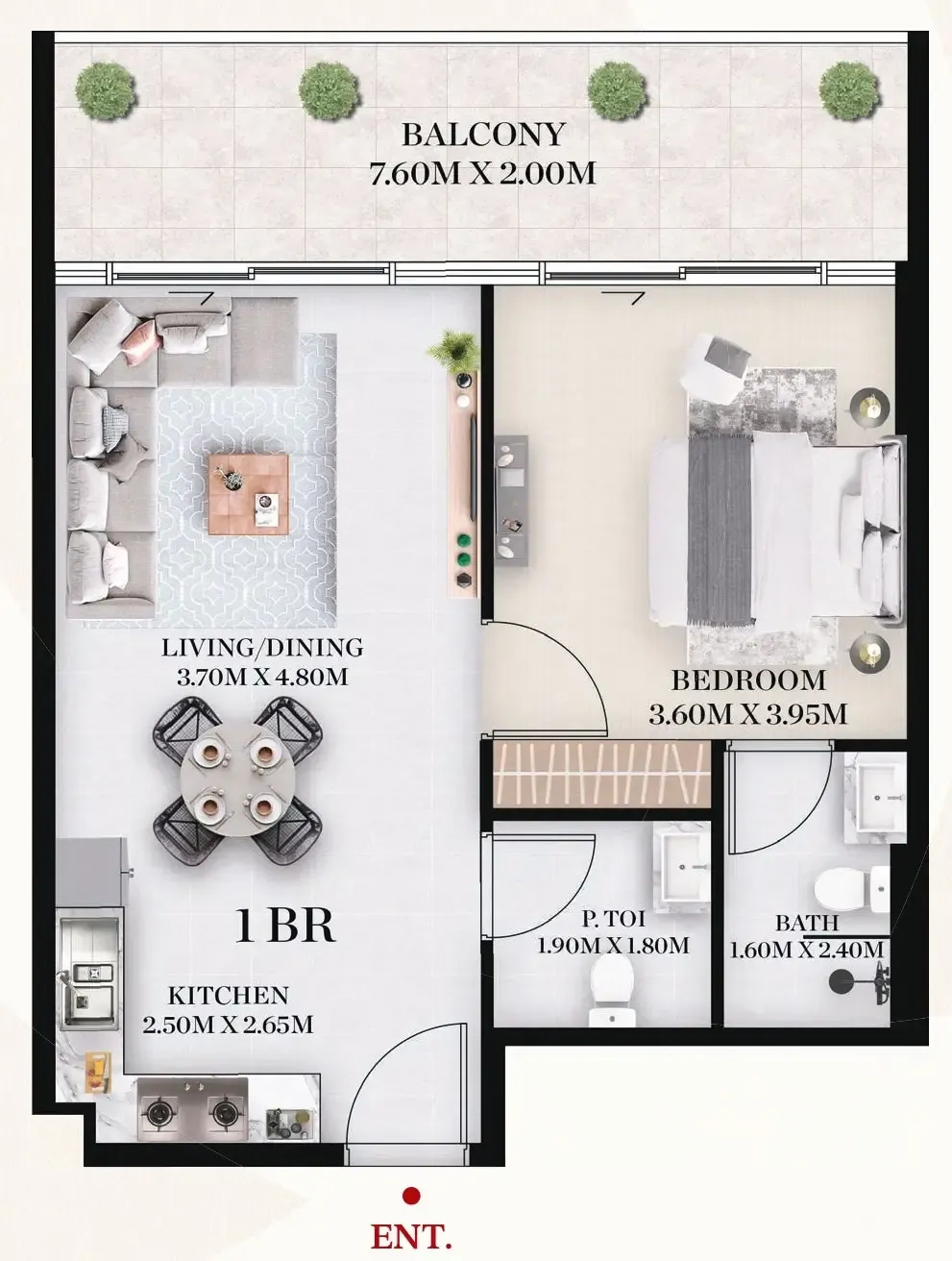 1 BR layout at Chapter 01 by Newbury