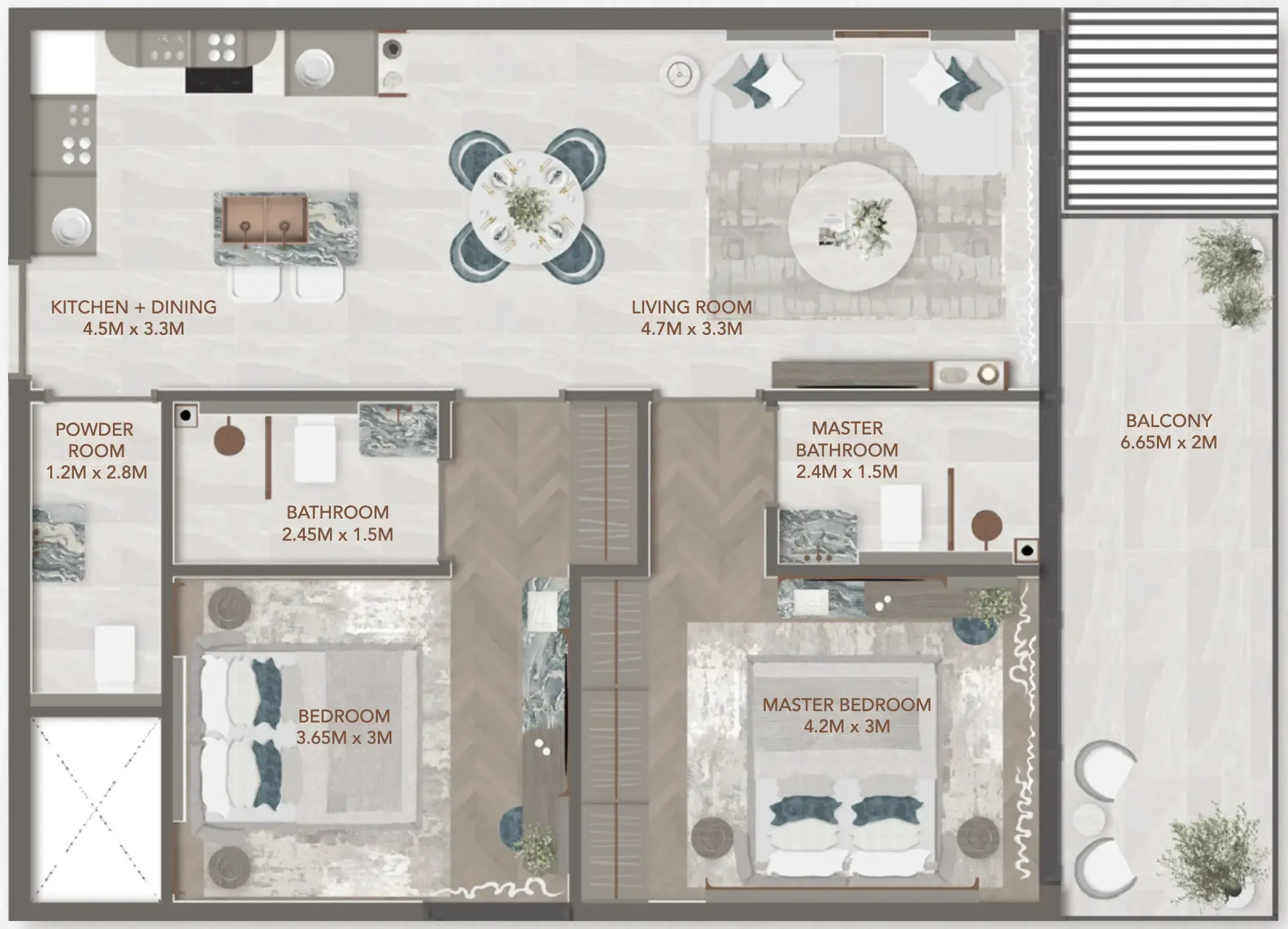 2 BR layout at 241 Waterside