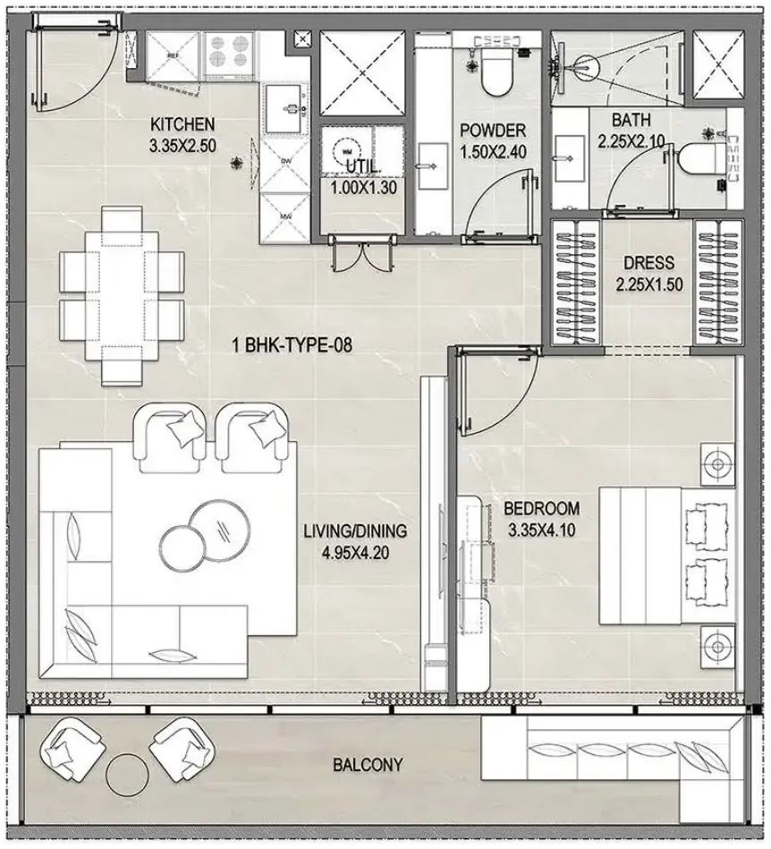 1 BR layout at Reef 1000