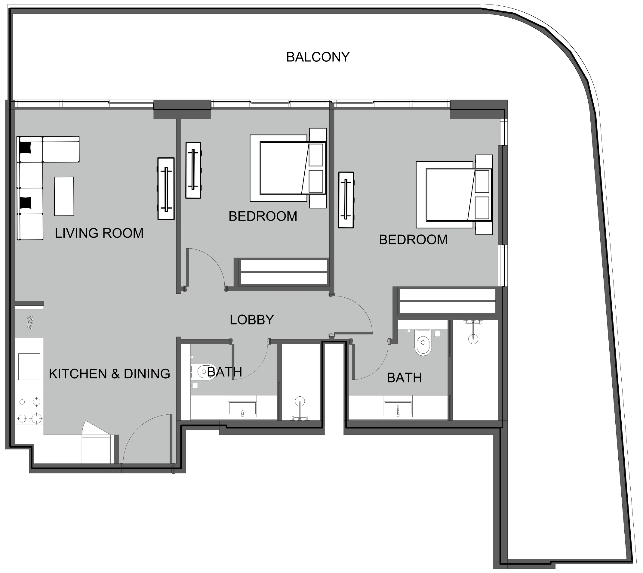 2 BR layout at The Boulevard