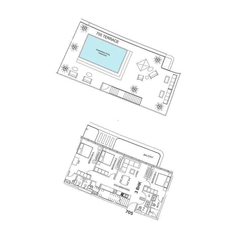 3 BR layout at Villa Del Garda
