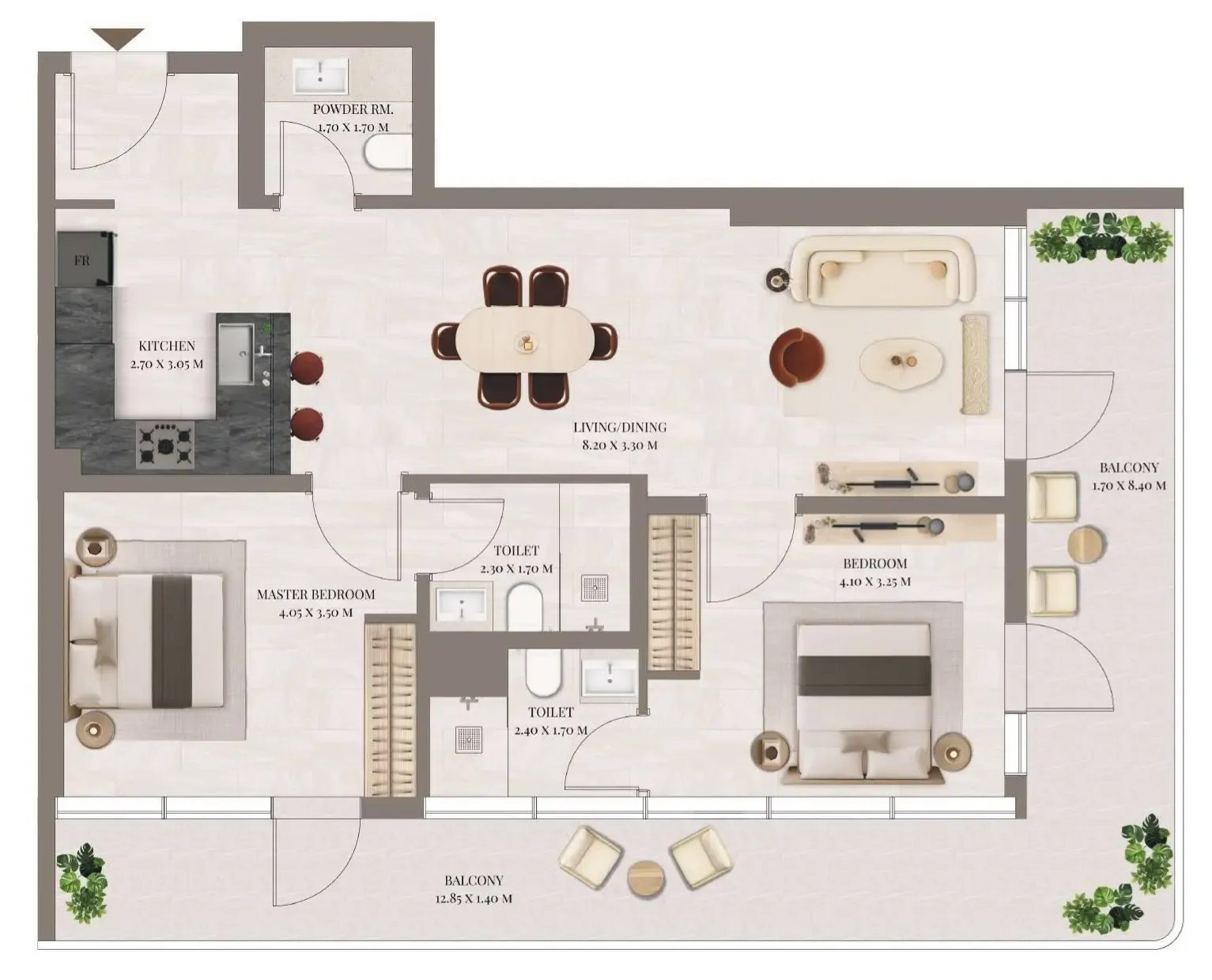 2 BR layout at Rivo