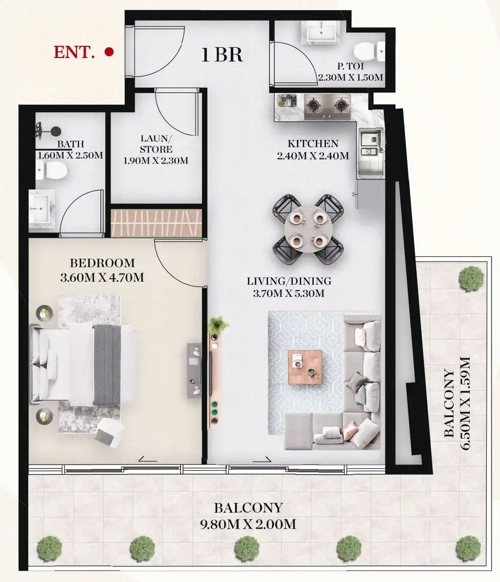 1 BR layout at Chapter 01 by Newbury