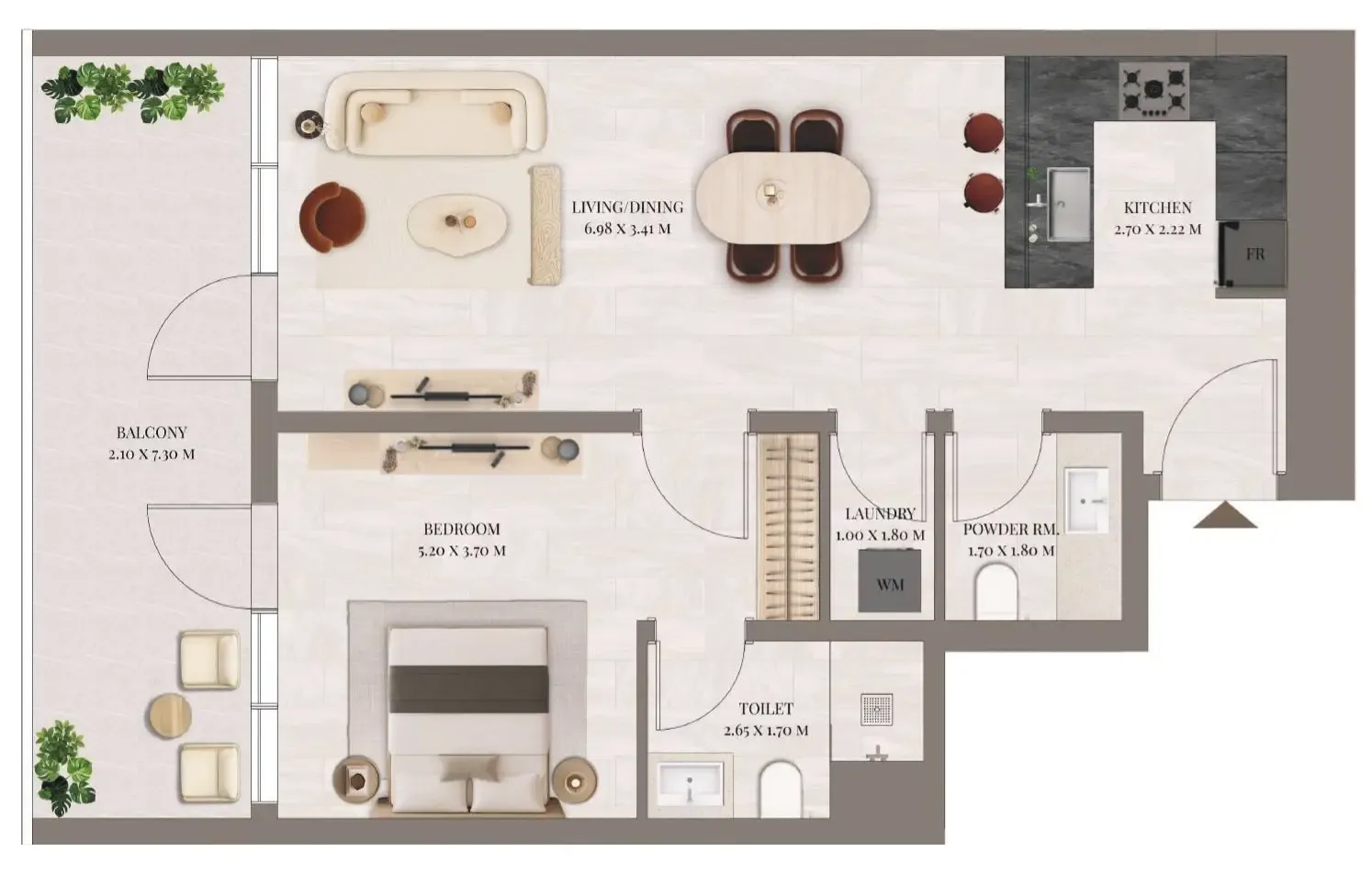 1 BR layout at Rivo