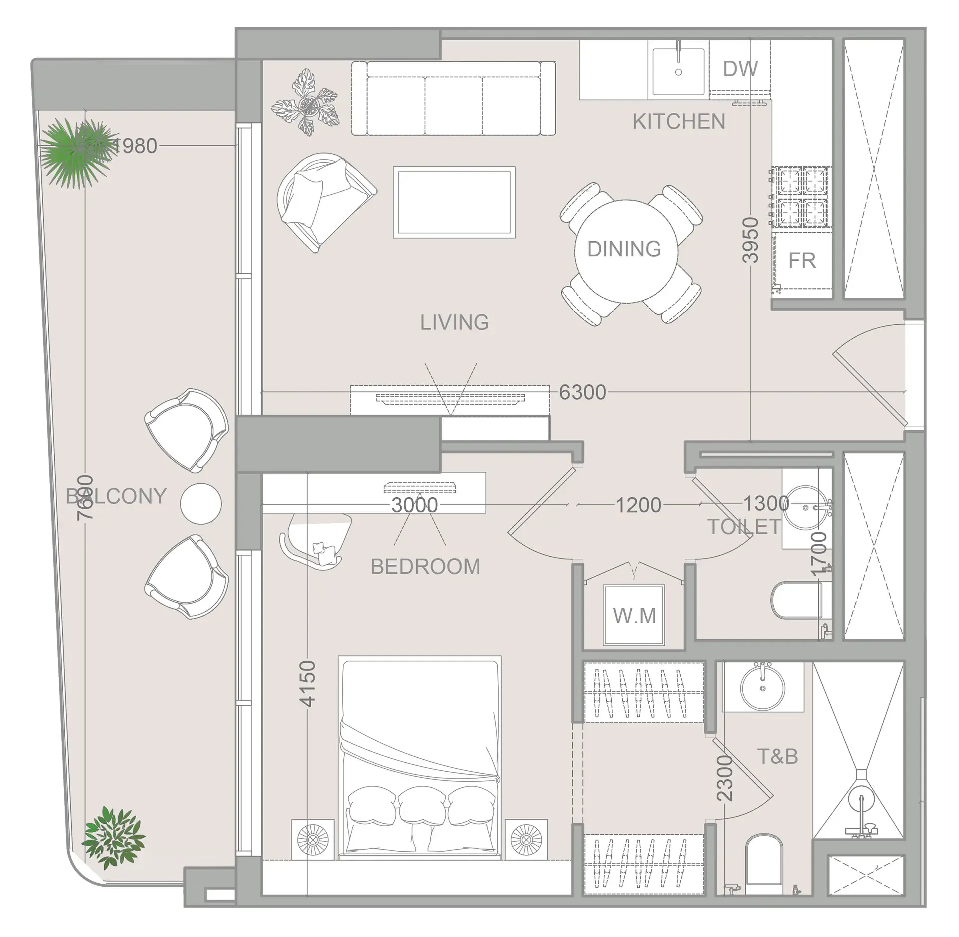 1 BR layout at ELAR1S Sky