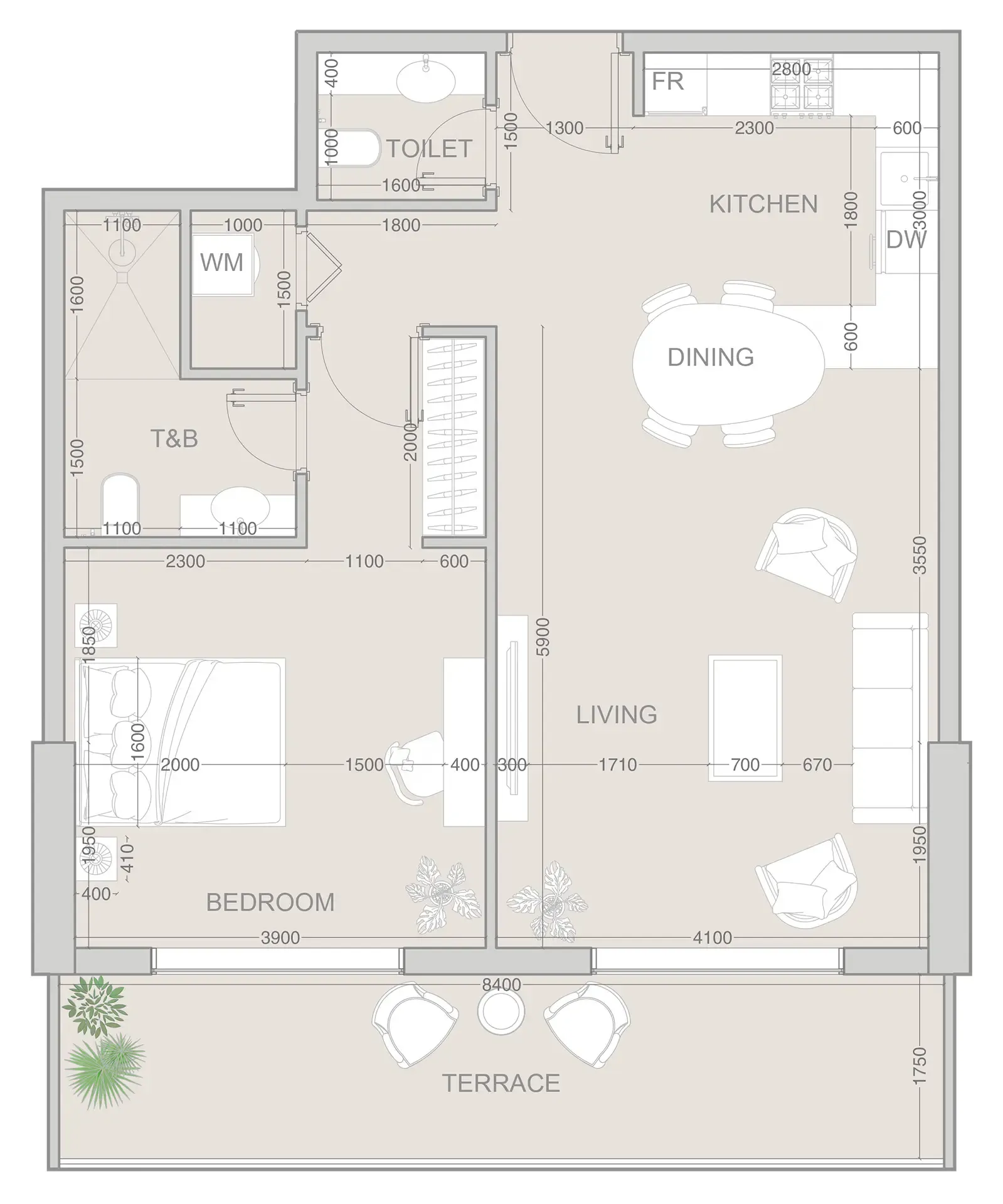 1 BR layout at V1VID Tower