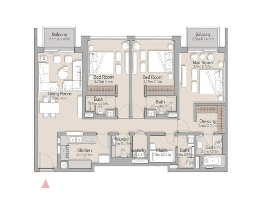 3 BR layout at South Square Tower S1