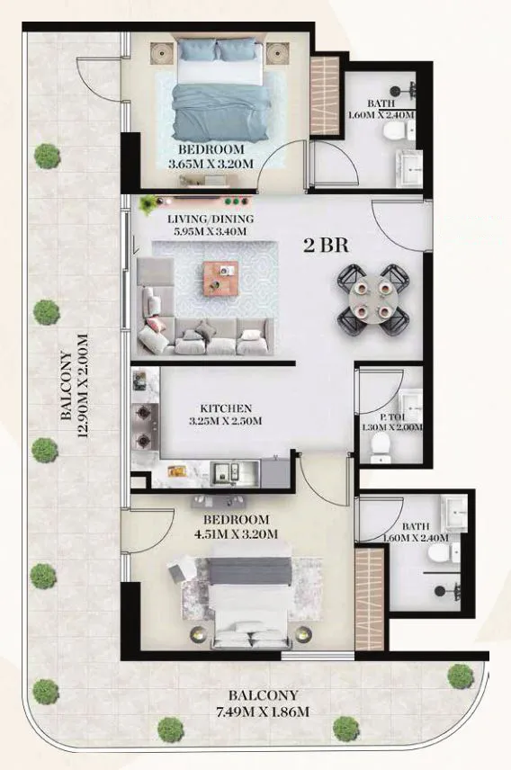 2 BR layout at Chapter 01 by Newbury