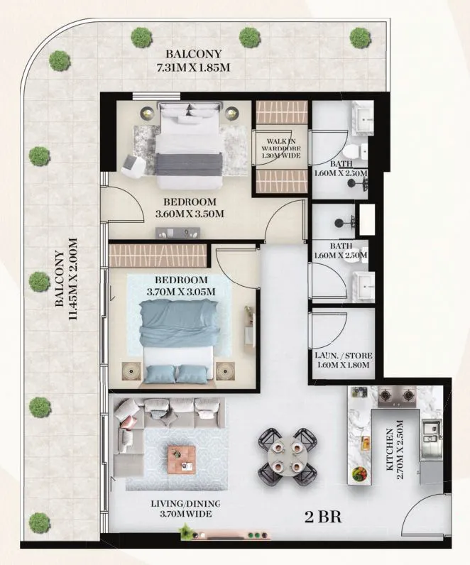 2 BR layout at Chapter 01 by Newbury