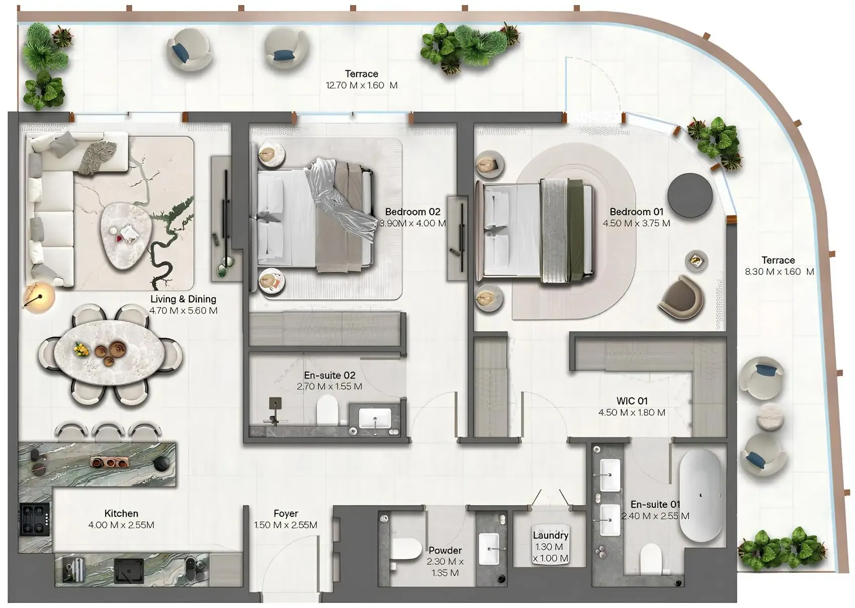2 BR layout at Hado by Beyond