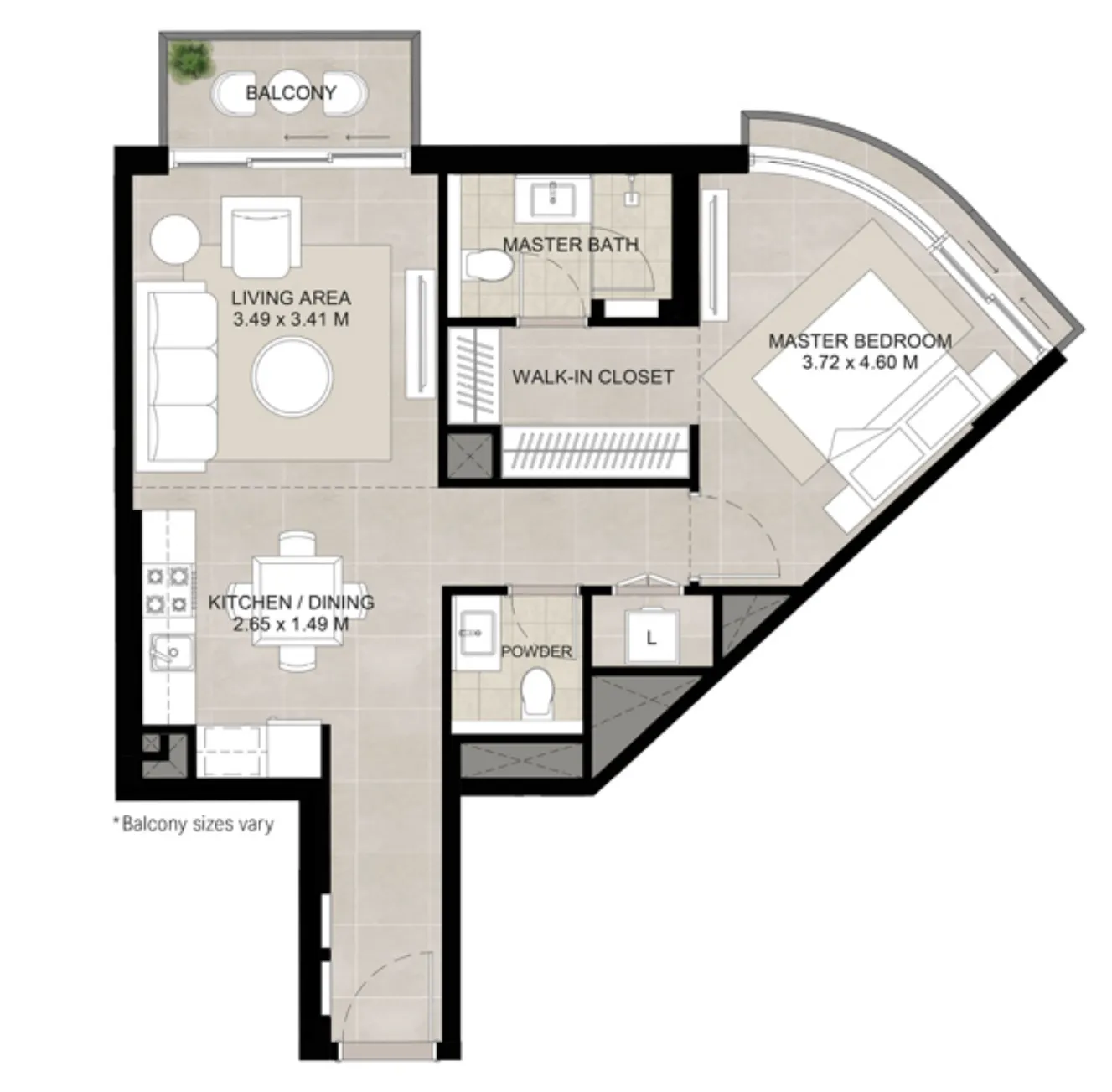 1 BR layout at The Baltimore