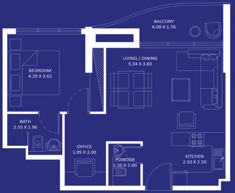 1 BR layout at Oceanz