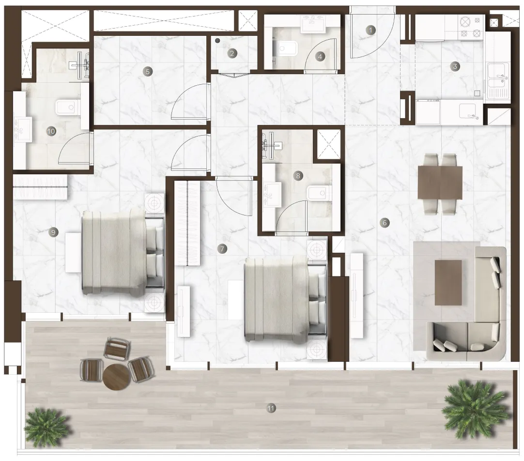 2 BR layout at Onda by Kasco