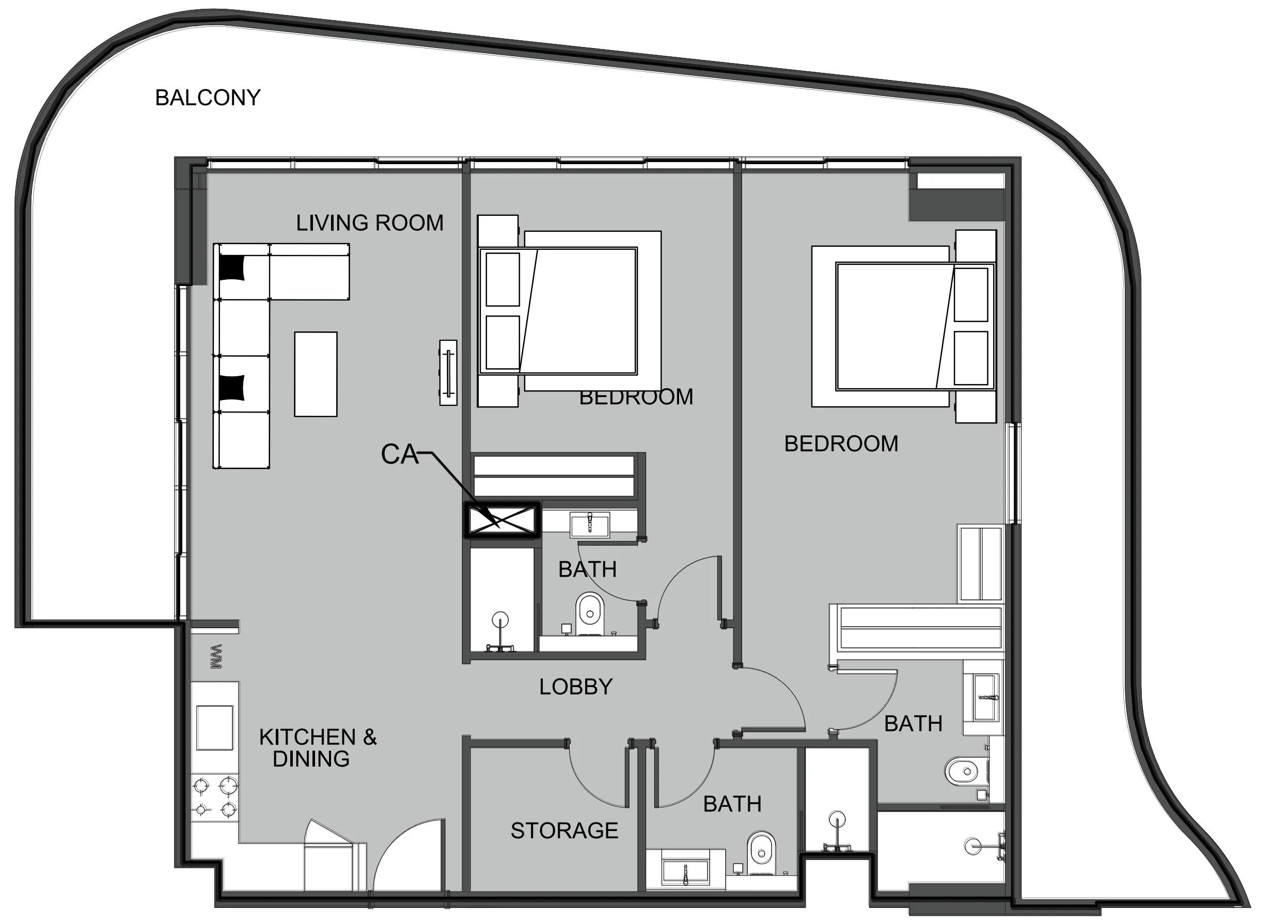 2 BR layout at The Boulevard