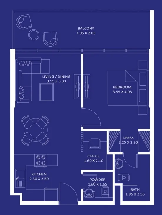 1 BR layout at Oceanz