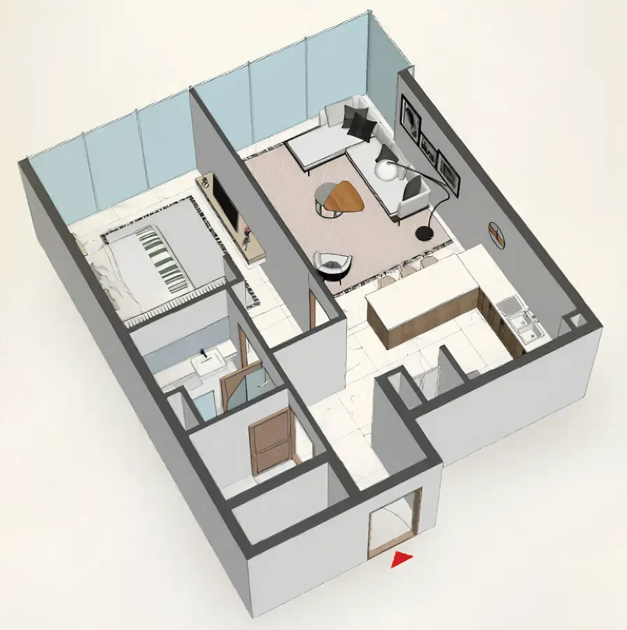 1 BR layout at Comfort by Roof