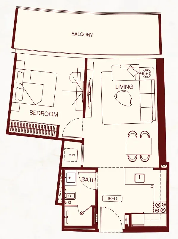 1 BR layout at Binghatti Skyflame