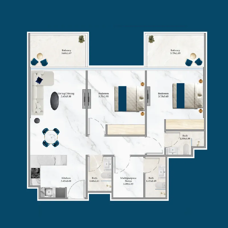 2 BR layout at Serenz