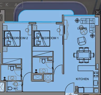 2 BR layout at Guzel Towers