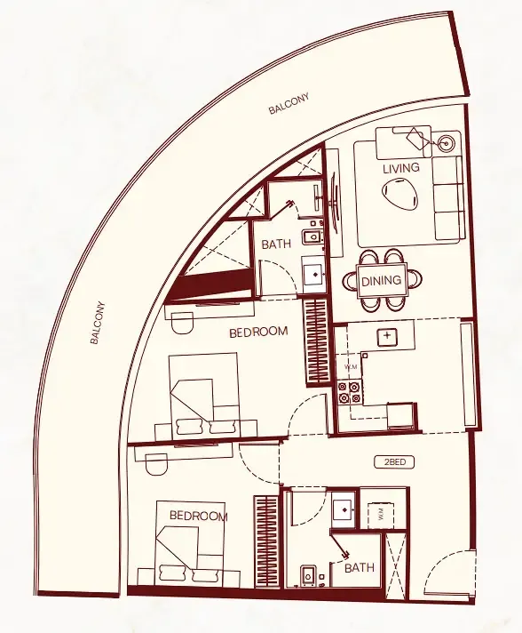 2 BR layout at Binghatti Skyflame