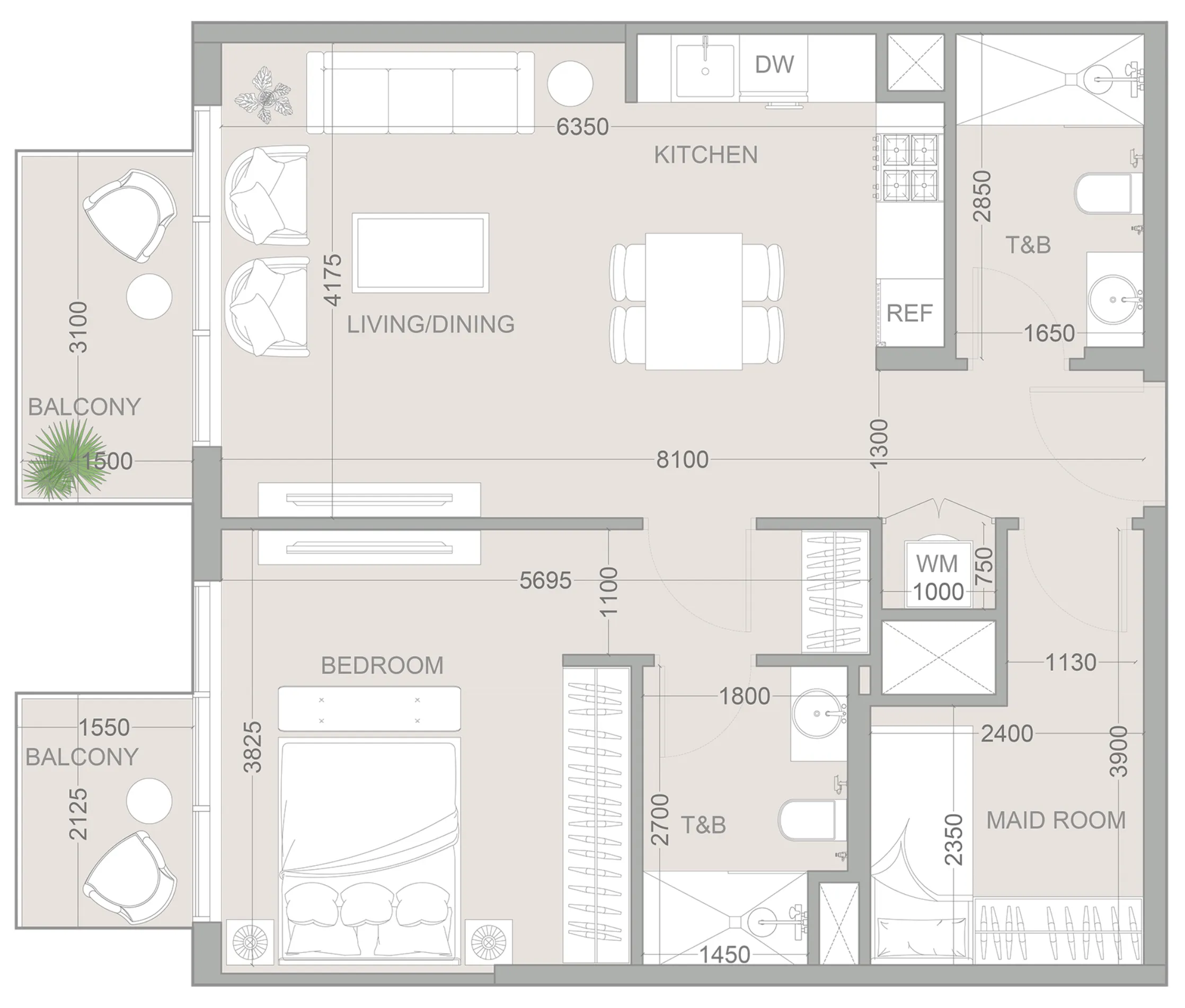 1 BR layout at 1WOOD Residence 2