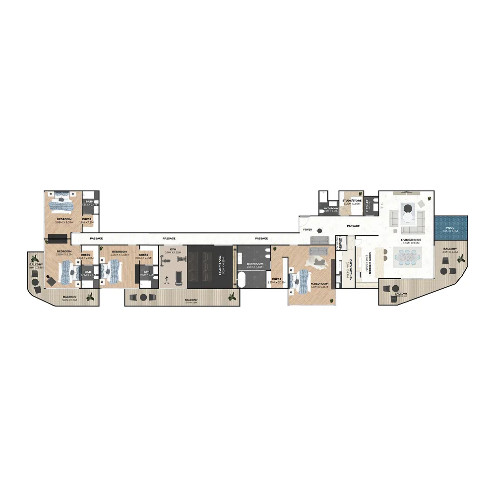 4 BR layout at Hatimi Residences