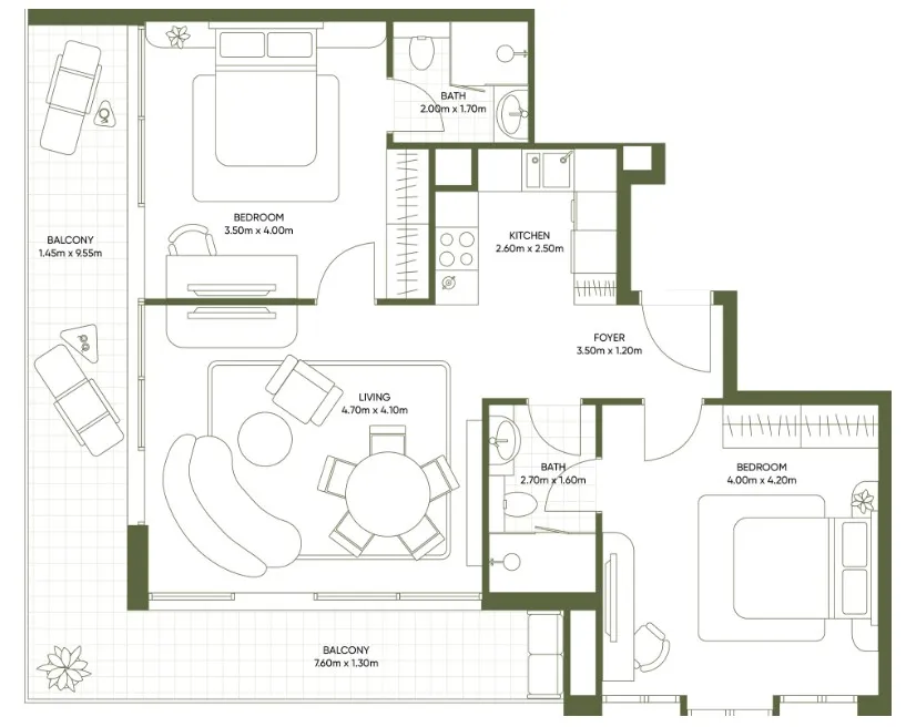 2 BR layout at Olivia Gardens