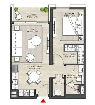 1 BR layout at Elvira