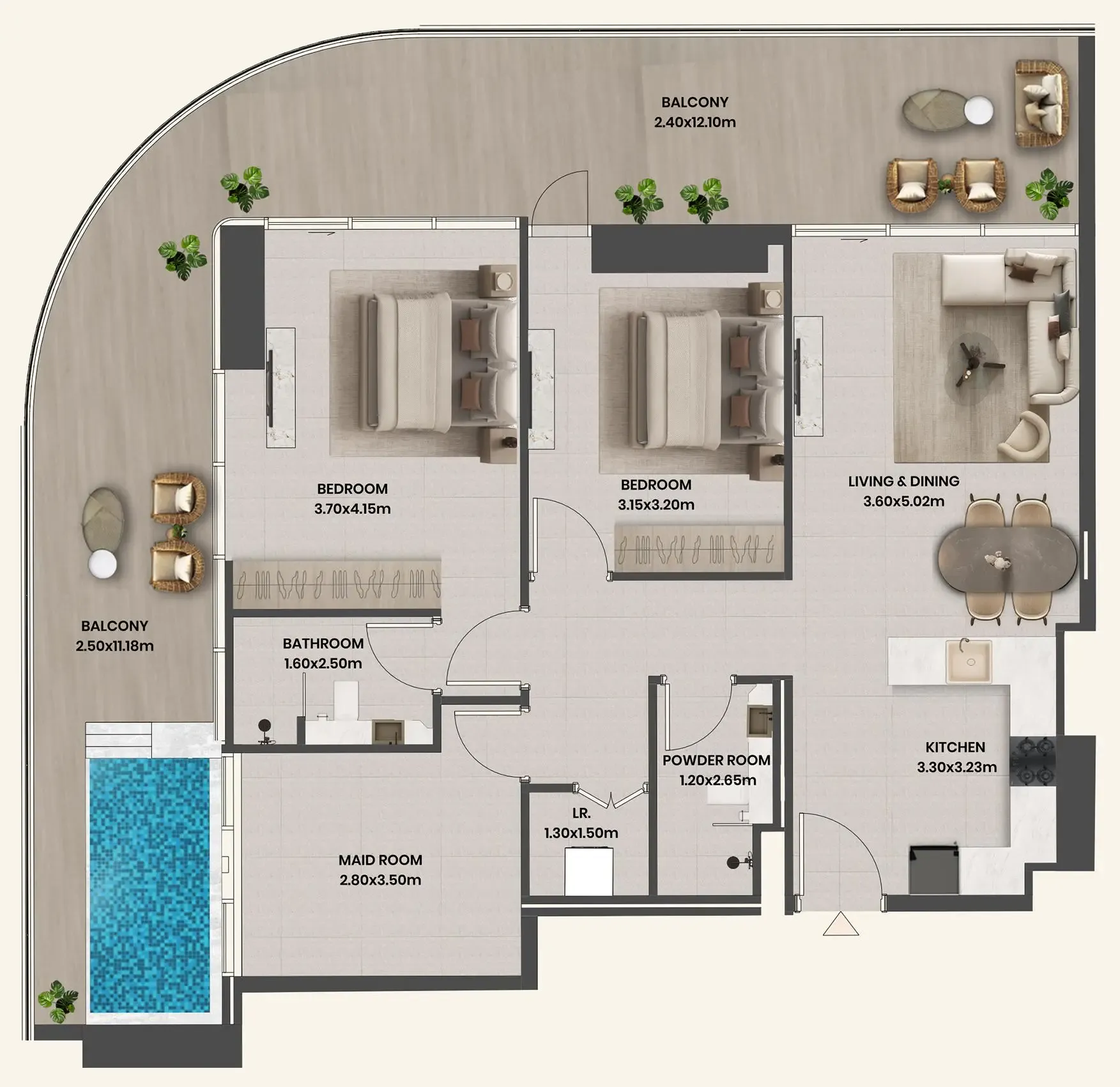 2 BR layout at Divine Al Barari