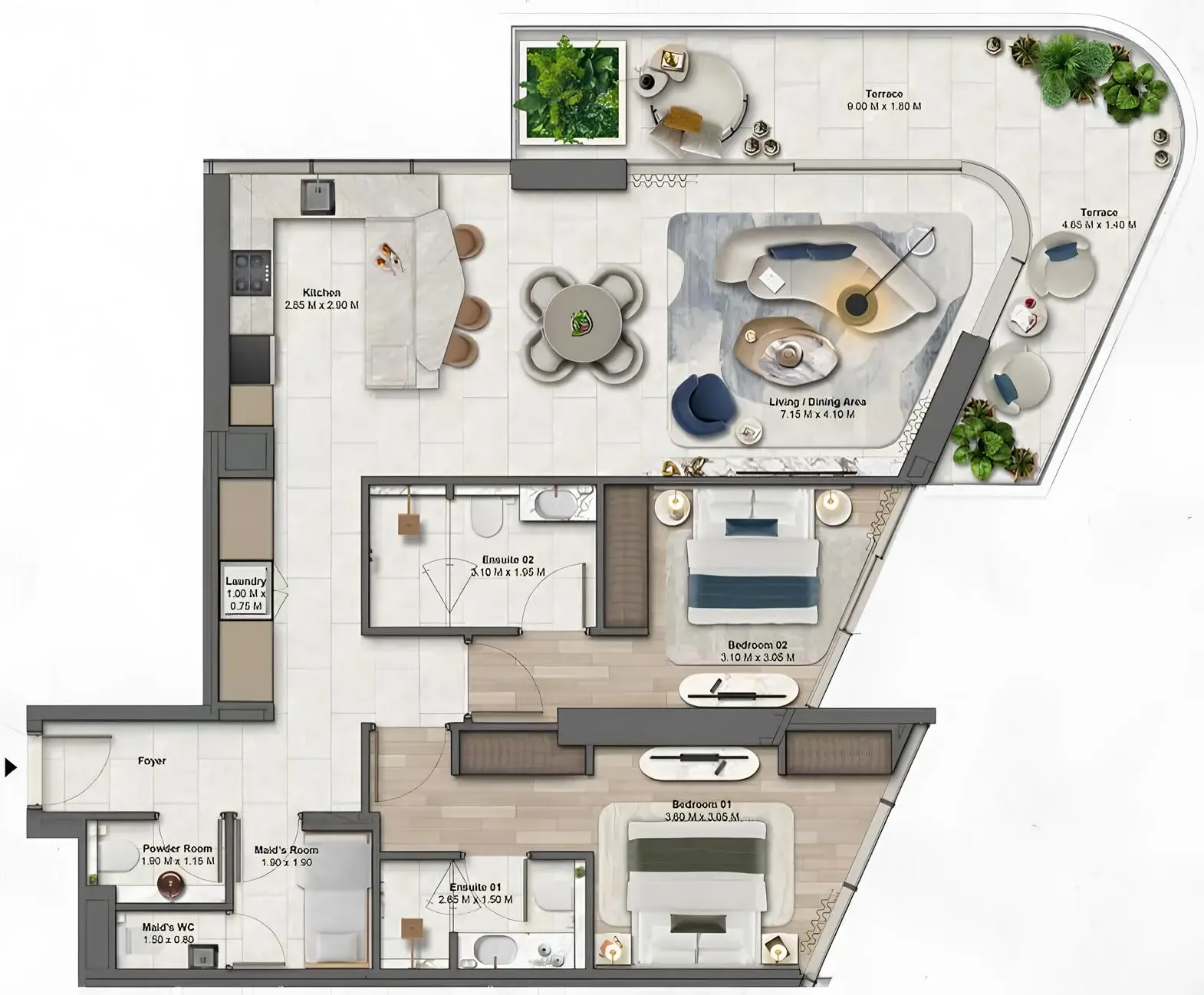 2 BR layout at Soulever by Beyond