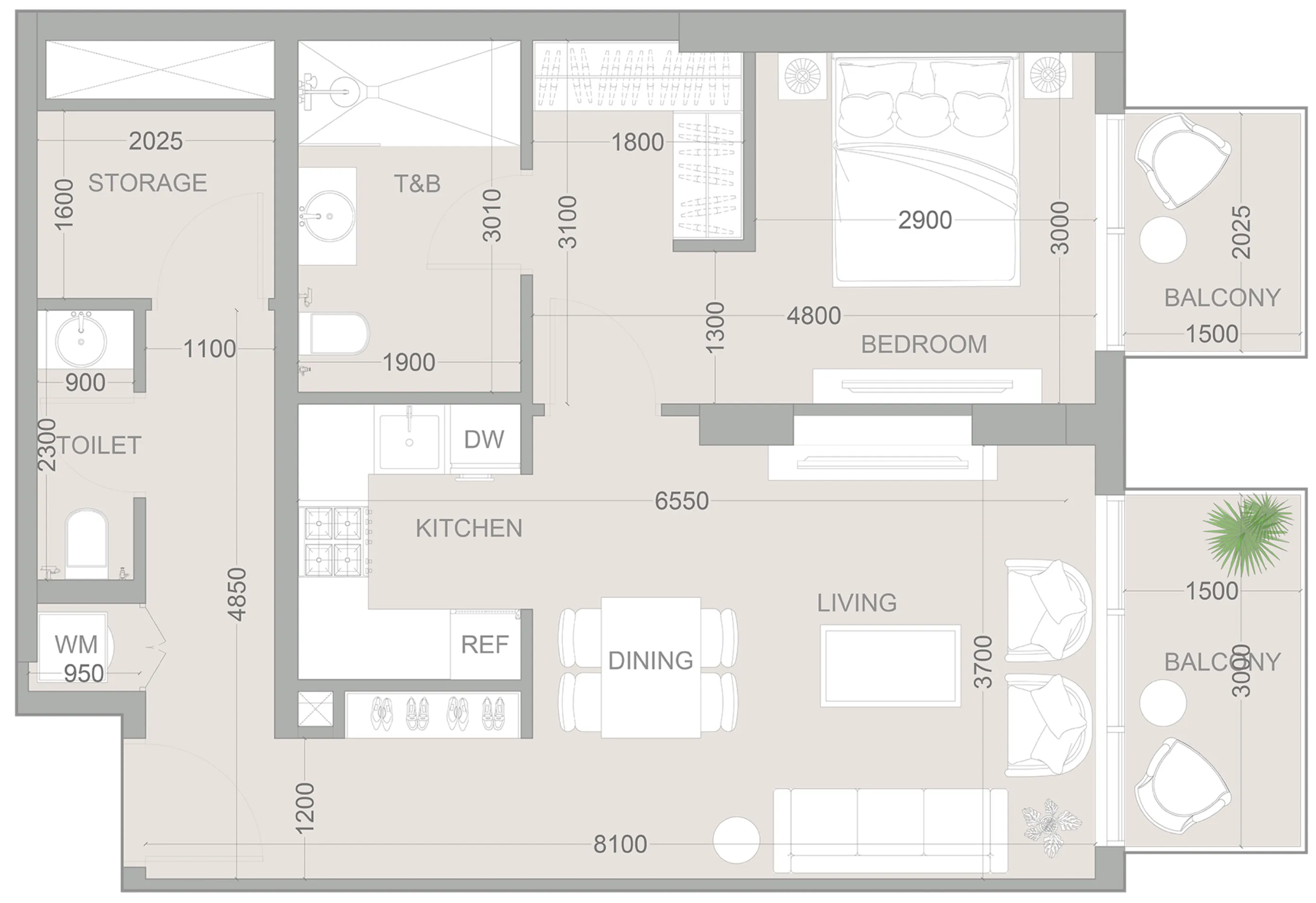 1 BR layout at 1WOOD Residence 2
