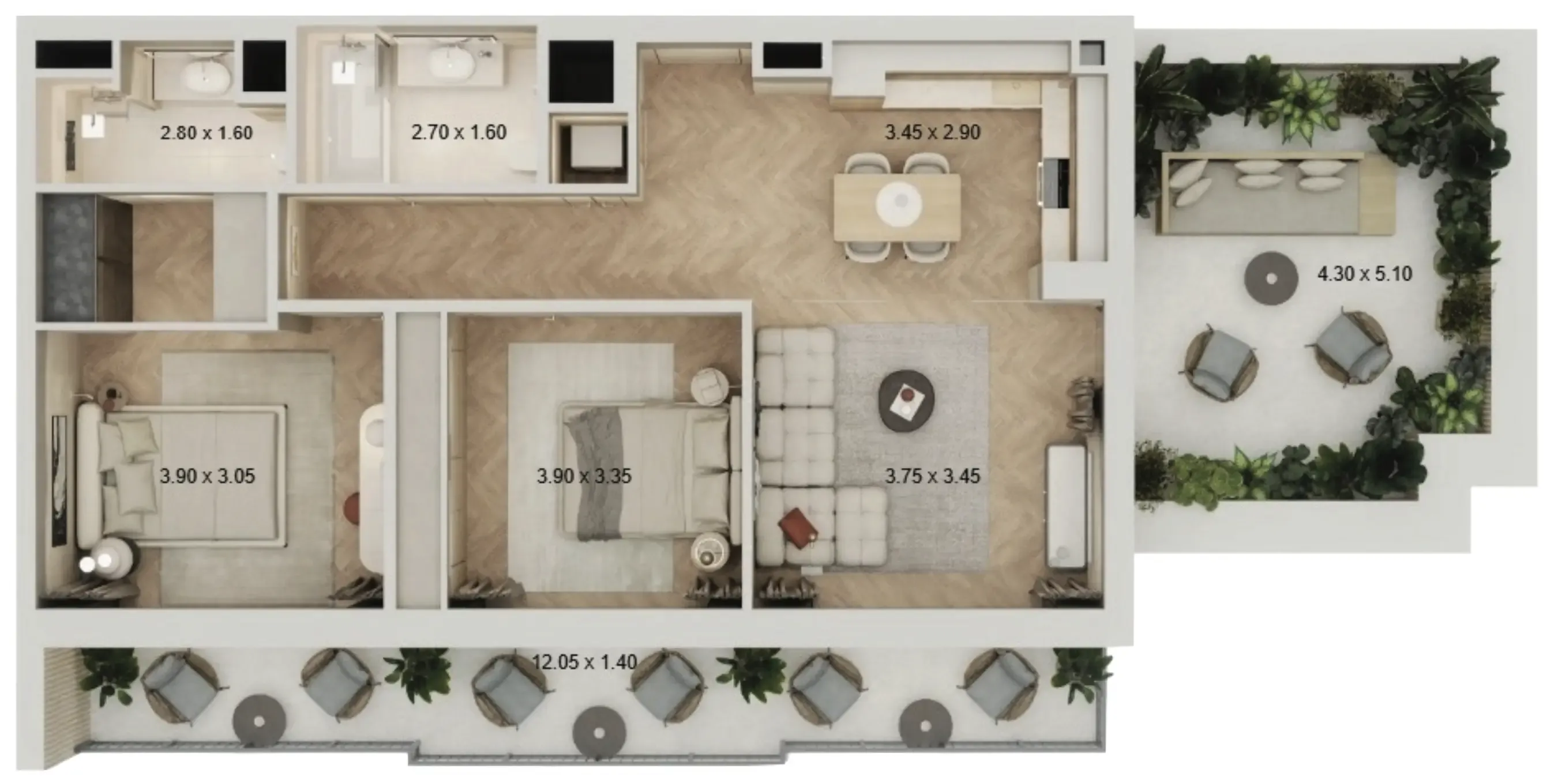 2 BR layout at Arisha Terraces