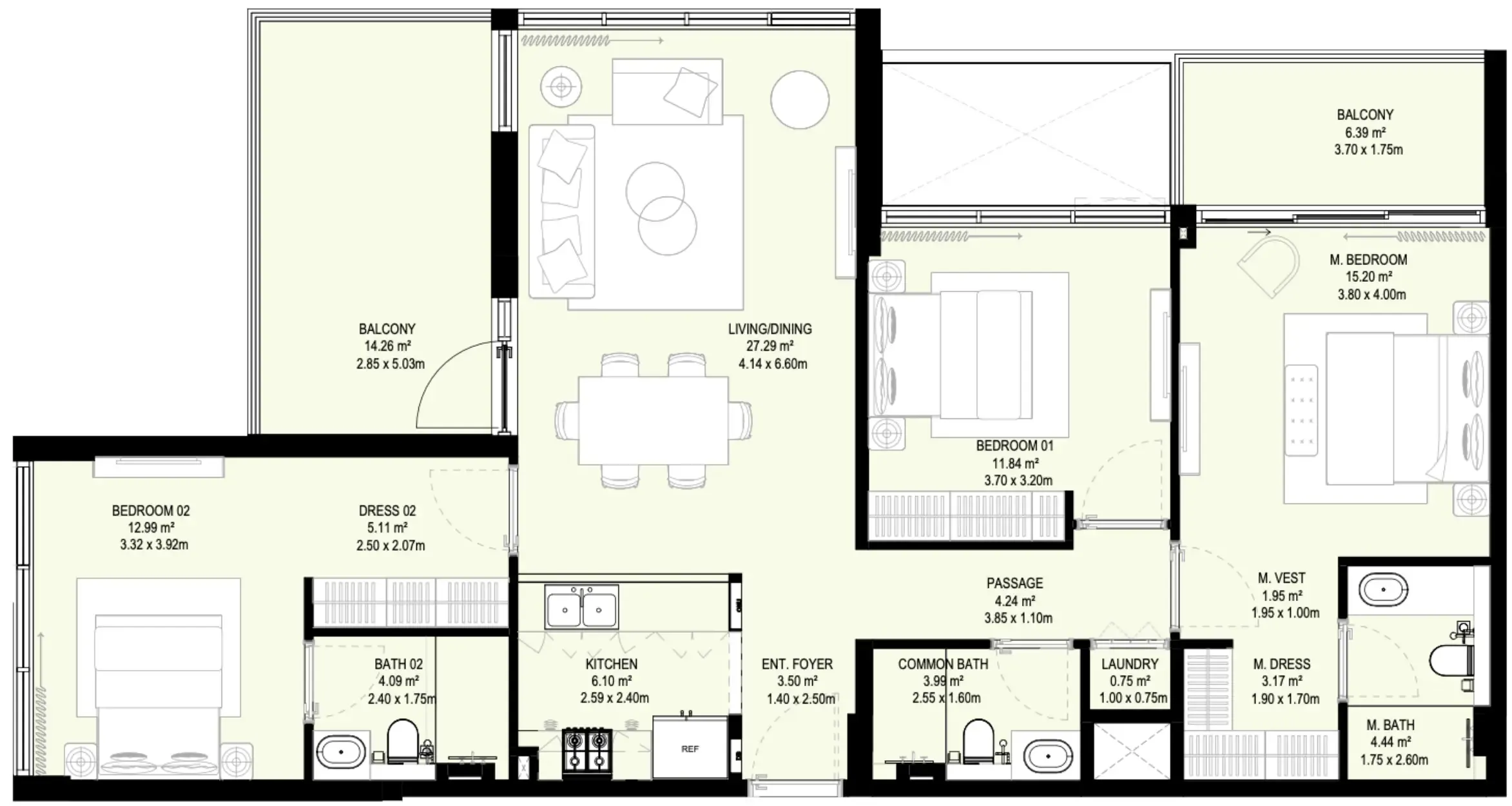 3 BR layout at Aura Prestige