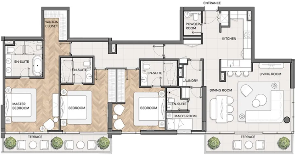 3 BR layout at Residences Du Port Autograph Collection