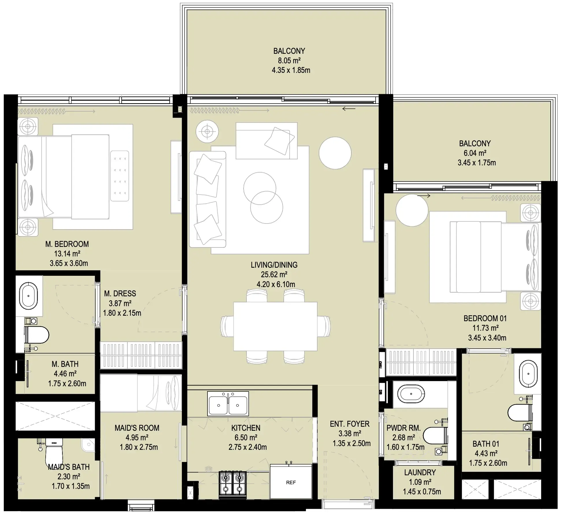 2 BR layout at Aura Prestige