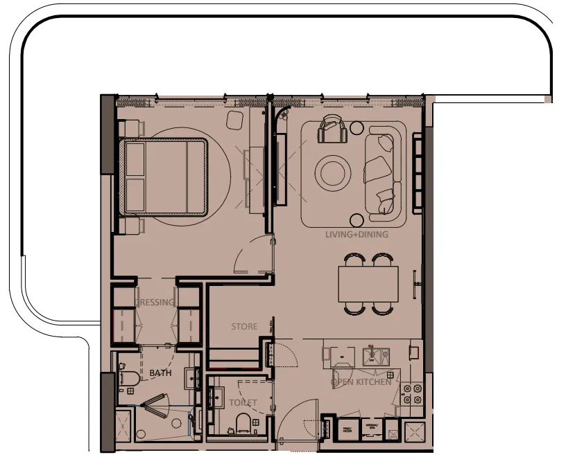 1 BR layout at Sunset Bay Grand
