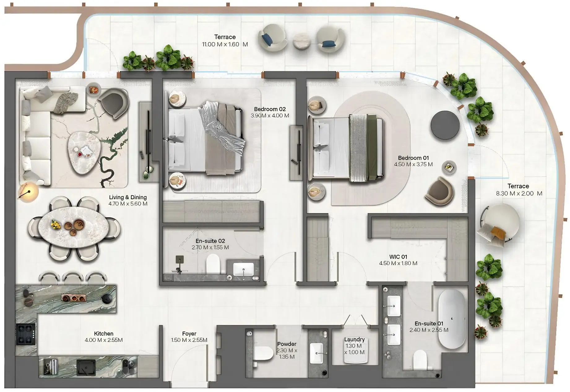 2 BR layout at Hado by Beyond