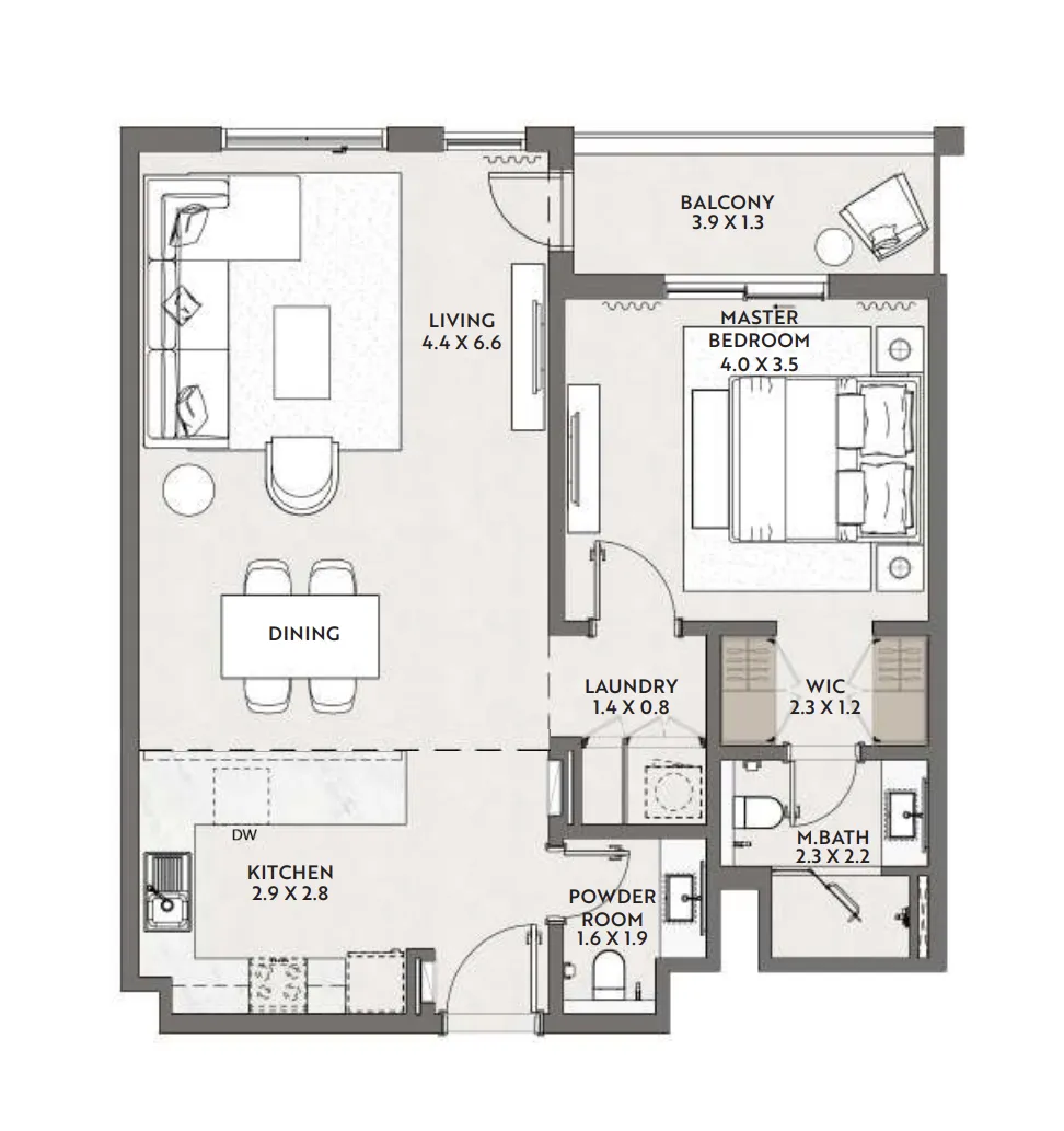 1 BR layout at Cello by Taraf