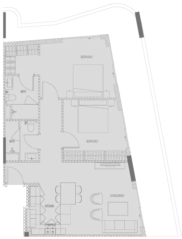 2 BR layout at Hadley Heights 2