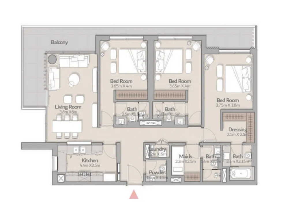 3 BR layout at South Square Tower S1