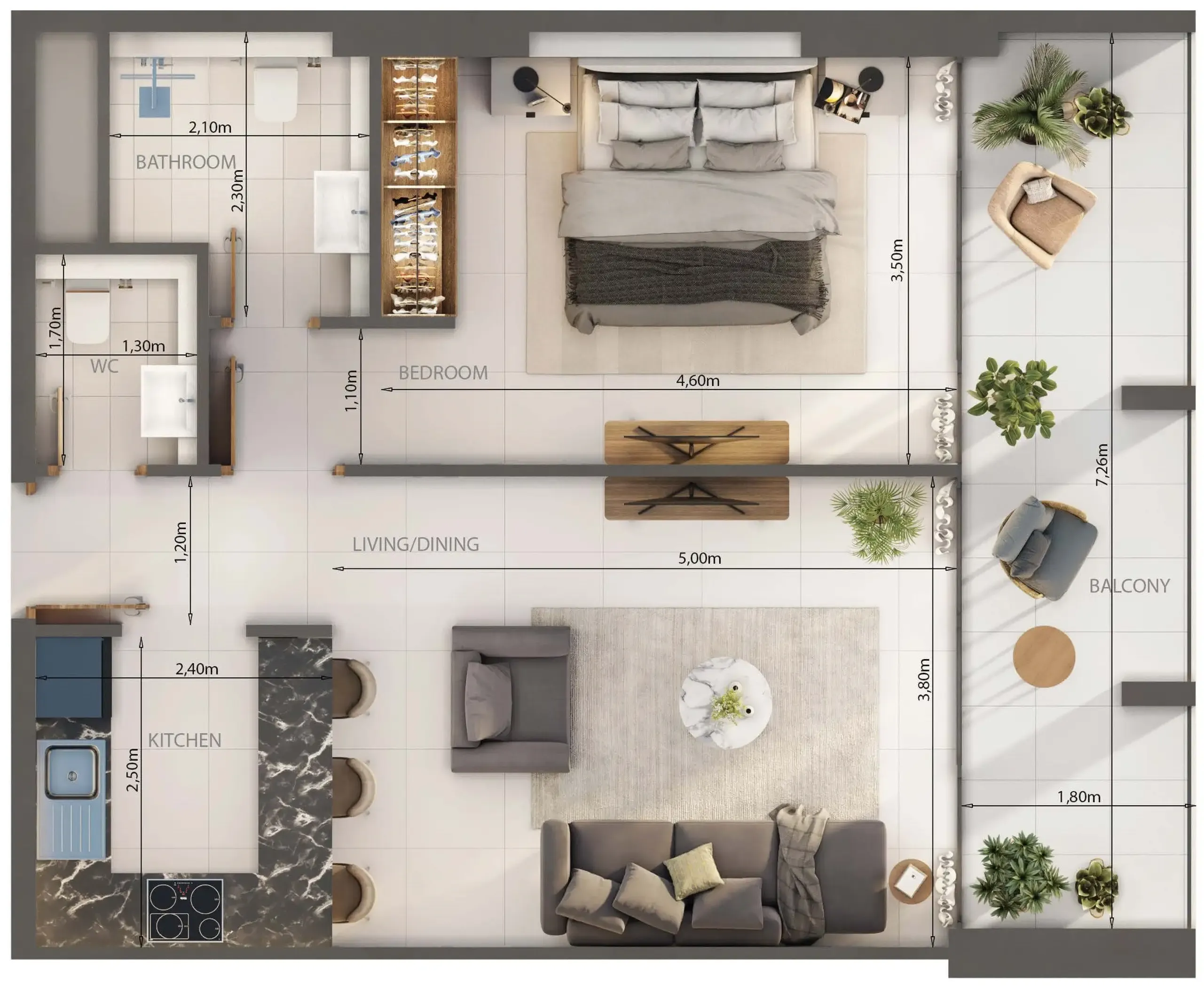1 BR layout at Oasis Lofts