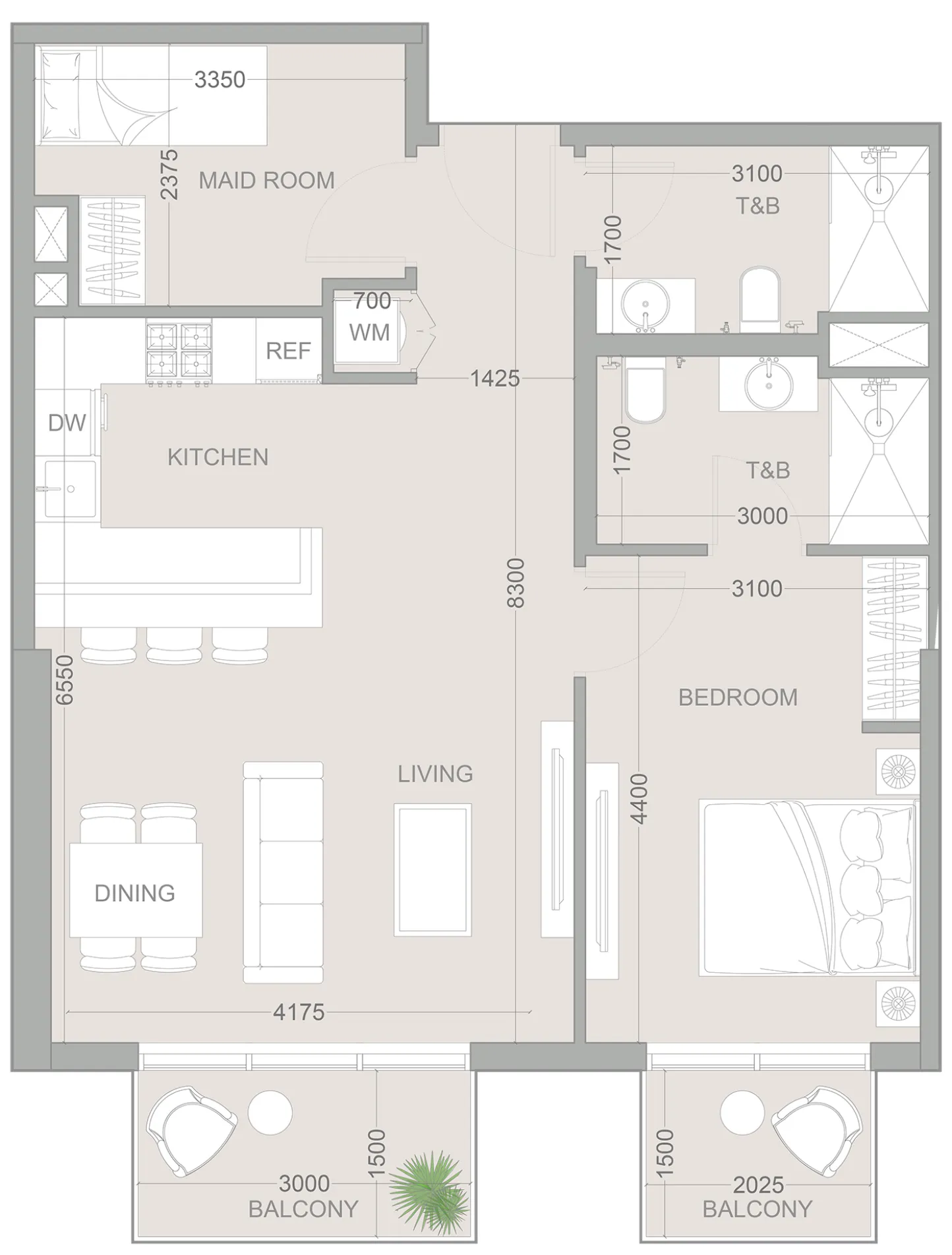 1 BR layout at 1WOOD Residence 2