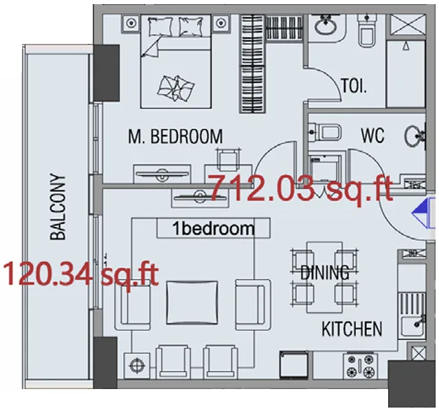 1 BR layout at Forest City