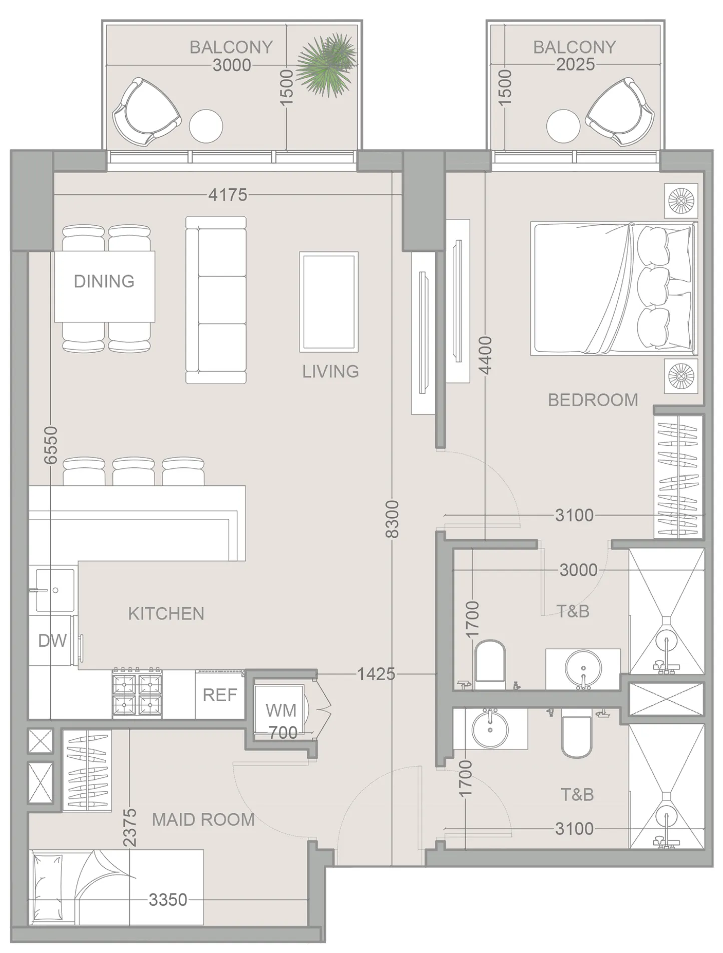 1 BR layout at 1WOOD Residence 2