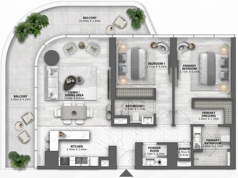 2 BR layout at Passo by Beyond